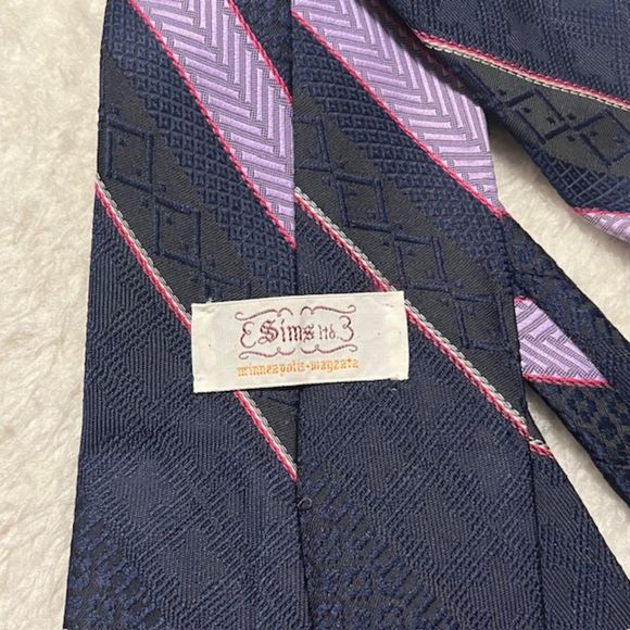 Sims Ltd Kwetz of Boston Vintage Black Purple Silk Blend Neck Tie - Picture 4 of 7